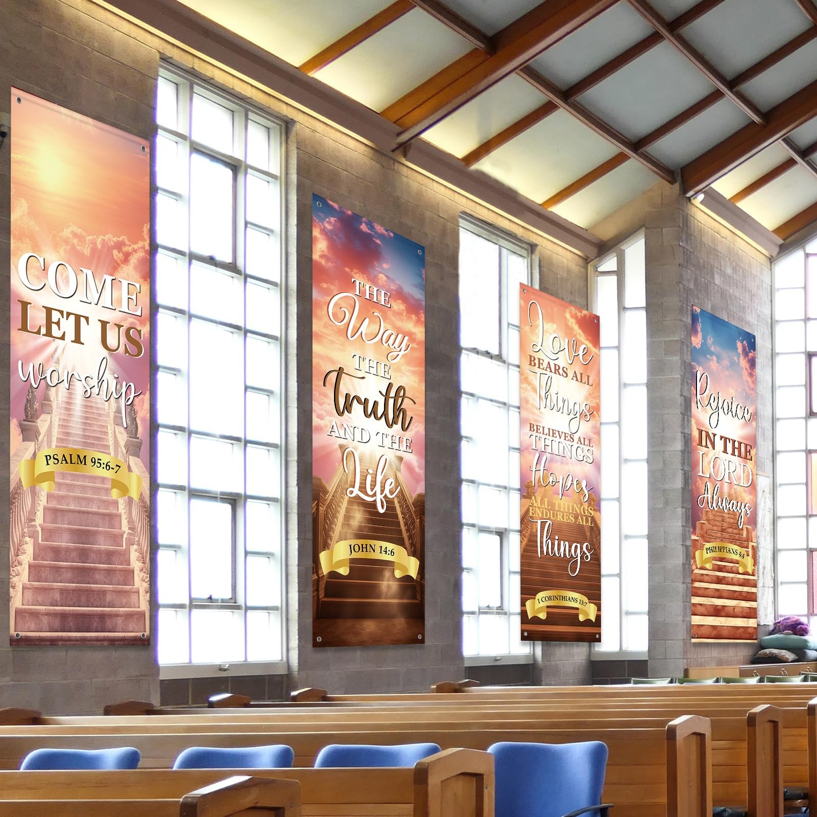 4Pcs Church Banners With Scripture Church Banners for Sanctuary Wall Worship …