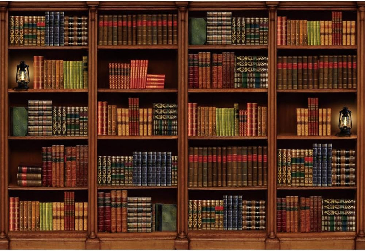 Vintage Wooden Bookshelf Backdrop for Photography 8X6Ft Library Books