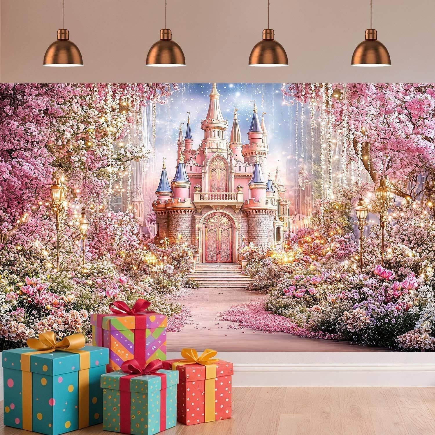 10x8ft Princess Castle Photography Backdrop Pink Flowers Floral Fantasy Fairy…