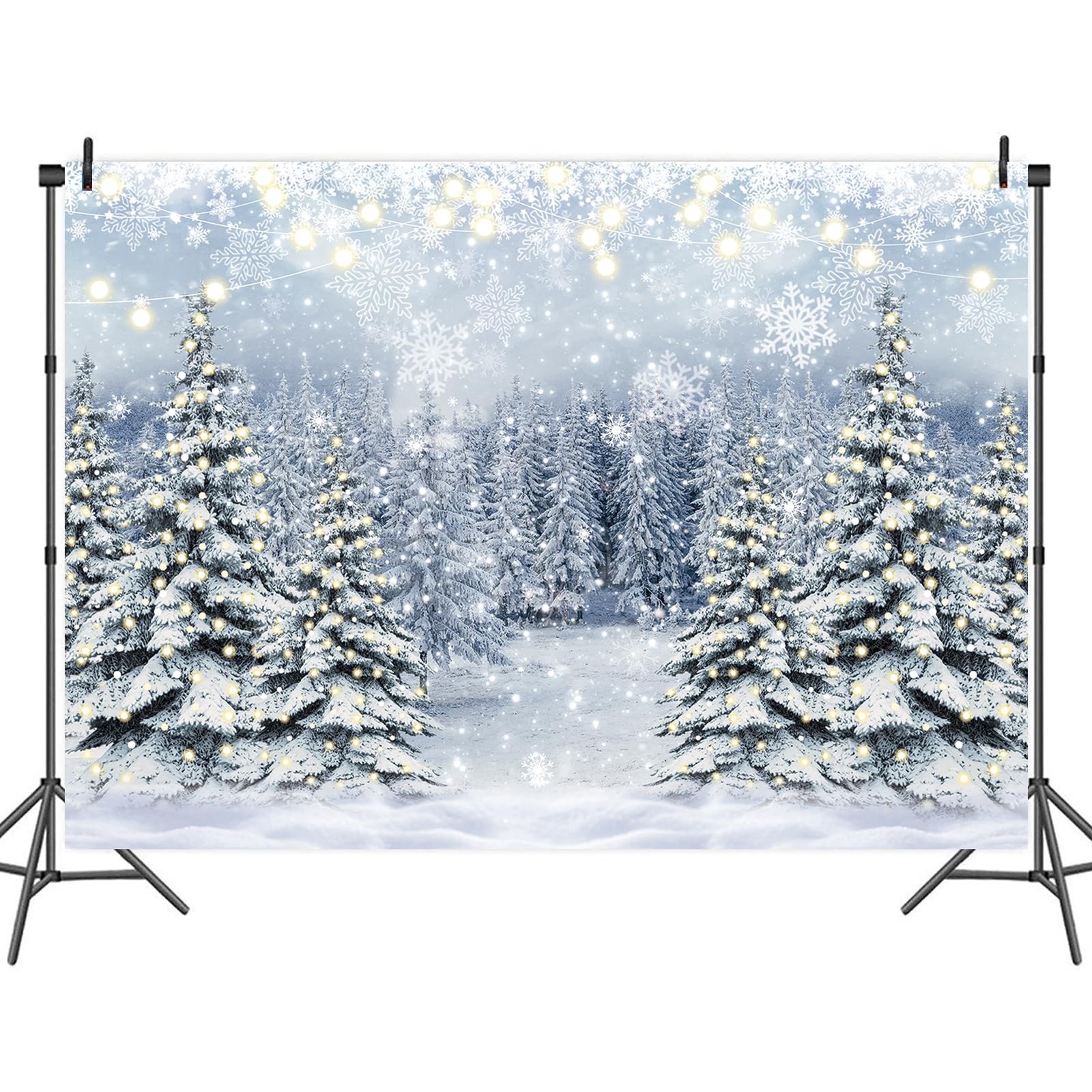 Winter Forest Photography Backdrop Glitter Snowy Pine Tree Scene Background C…