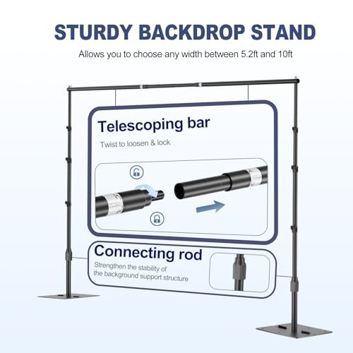 Backdrop Stand,(WxH) Adjustable Photo Background Stand with 10×8.5ft Black