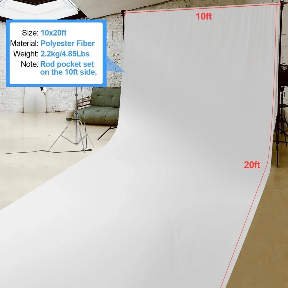 White Photo Backdrop 10×20 ft Seamless Background for Photography