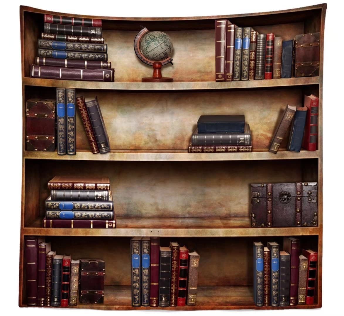 BELECO 6x6ft Fabric Vintage Bookshelf Backdrop Library Books 6x6FT, Book-18