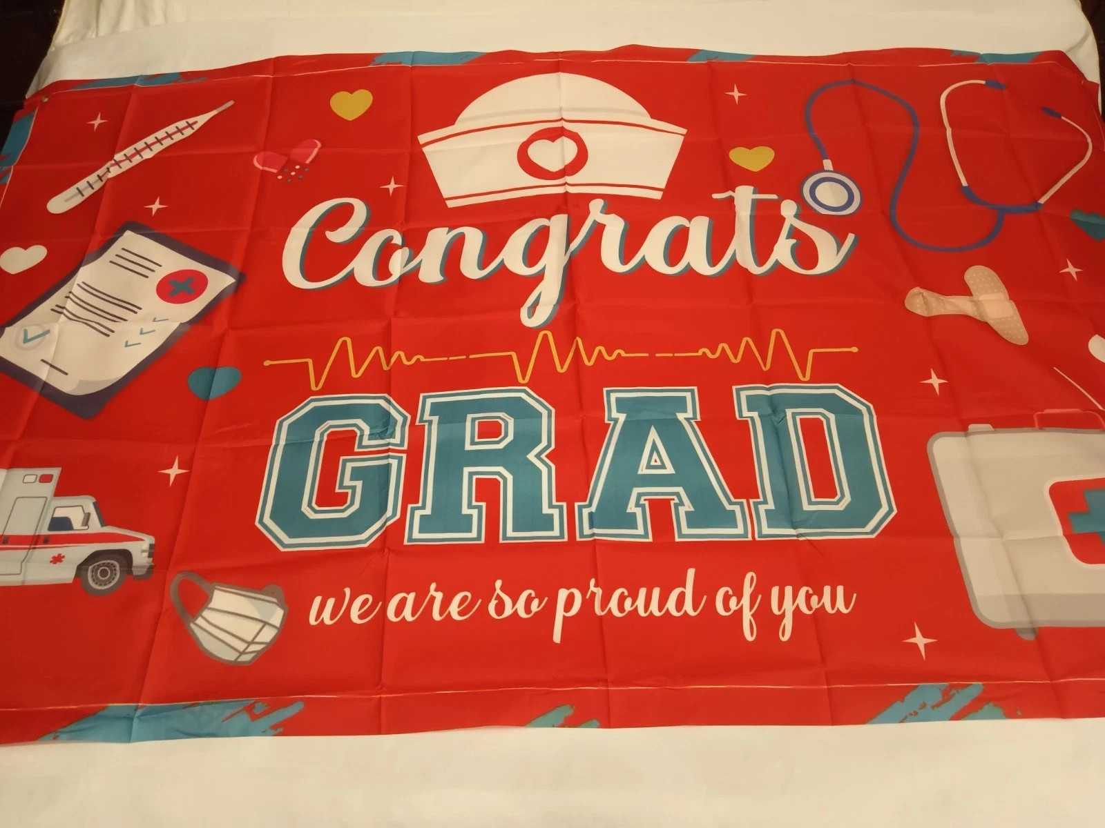4’x6′ Congrats Grad Backdrop Medical Nurse Graduation Party Banner Decorations