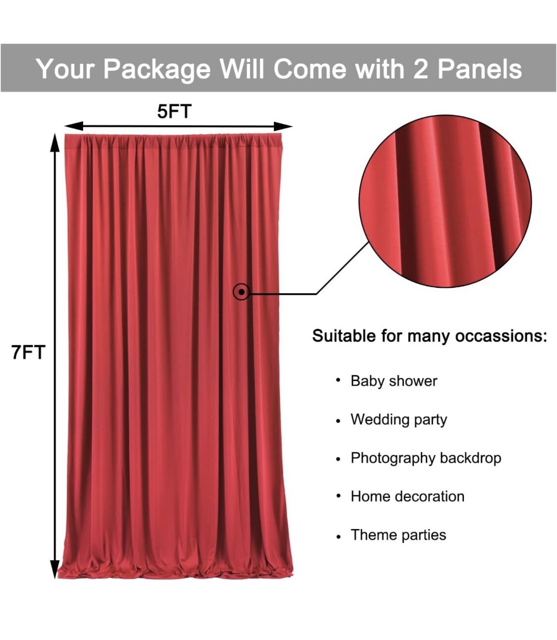 10 ft x 7 ft Wrinkle Free Red Backdrop Curtain Panels Photography Background