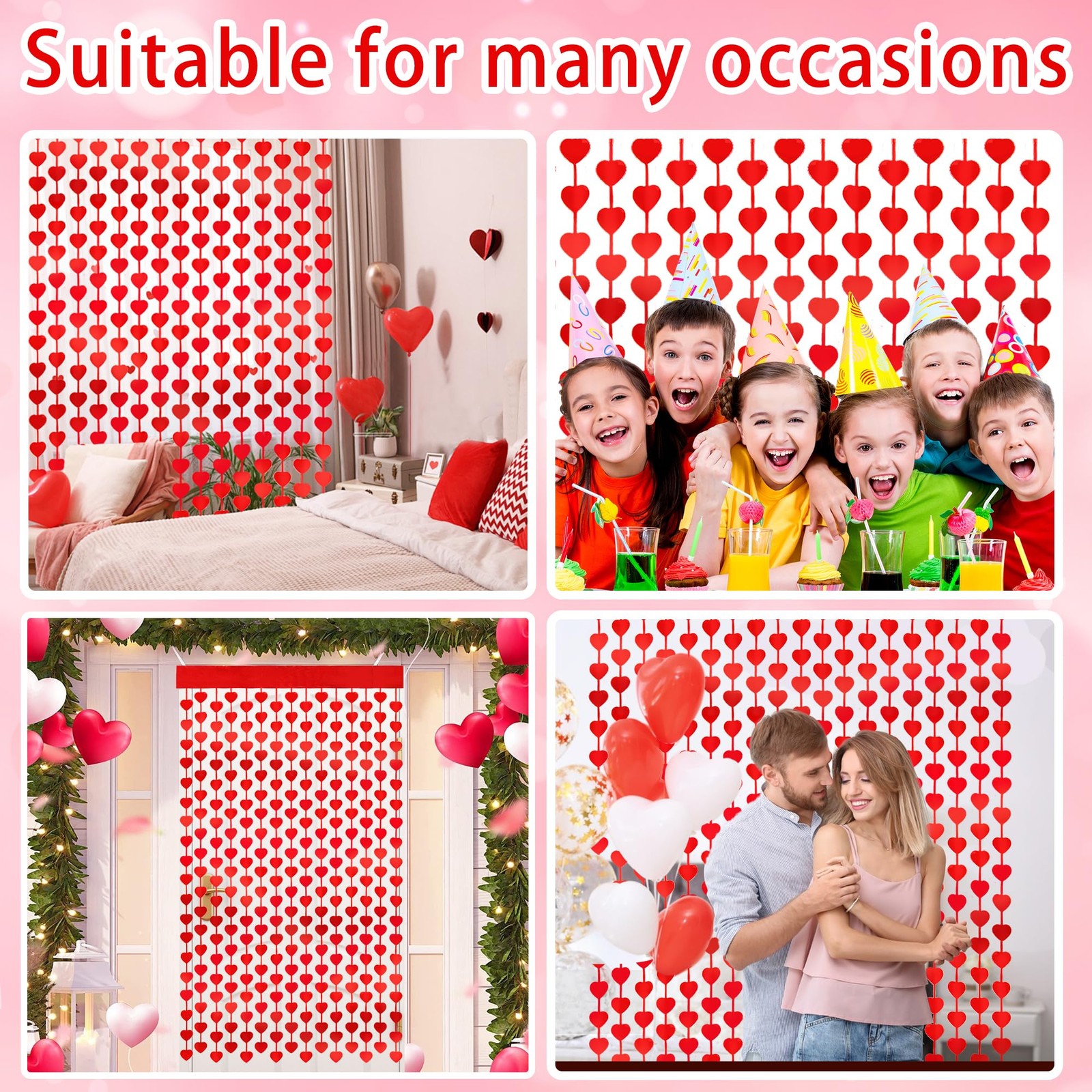 Valentines Day Decorations, 4 Pack 6.58 ft x 3.25 ft, Red