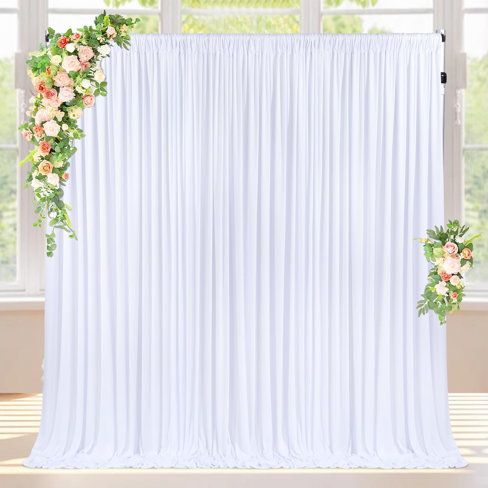 2 PCS 5.3×10 FT White Wrinkle Free Soft Fabric Backdrop Curtains Wedding Drape