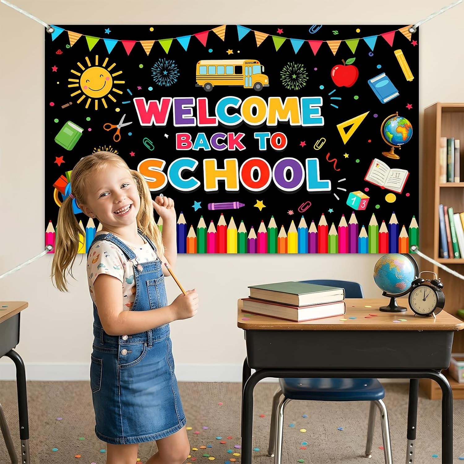 Colorful 5.9×3.6ft Back to School Banner Backdrop – Perfect for Celebrations