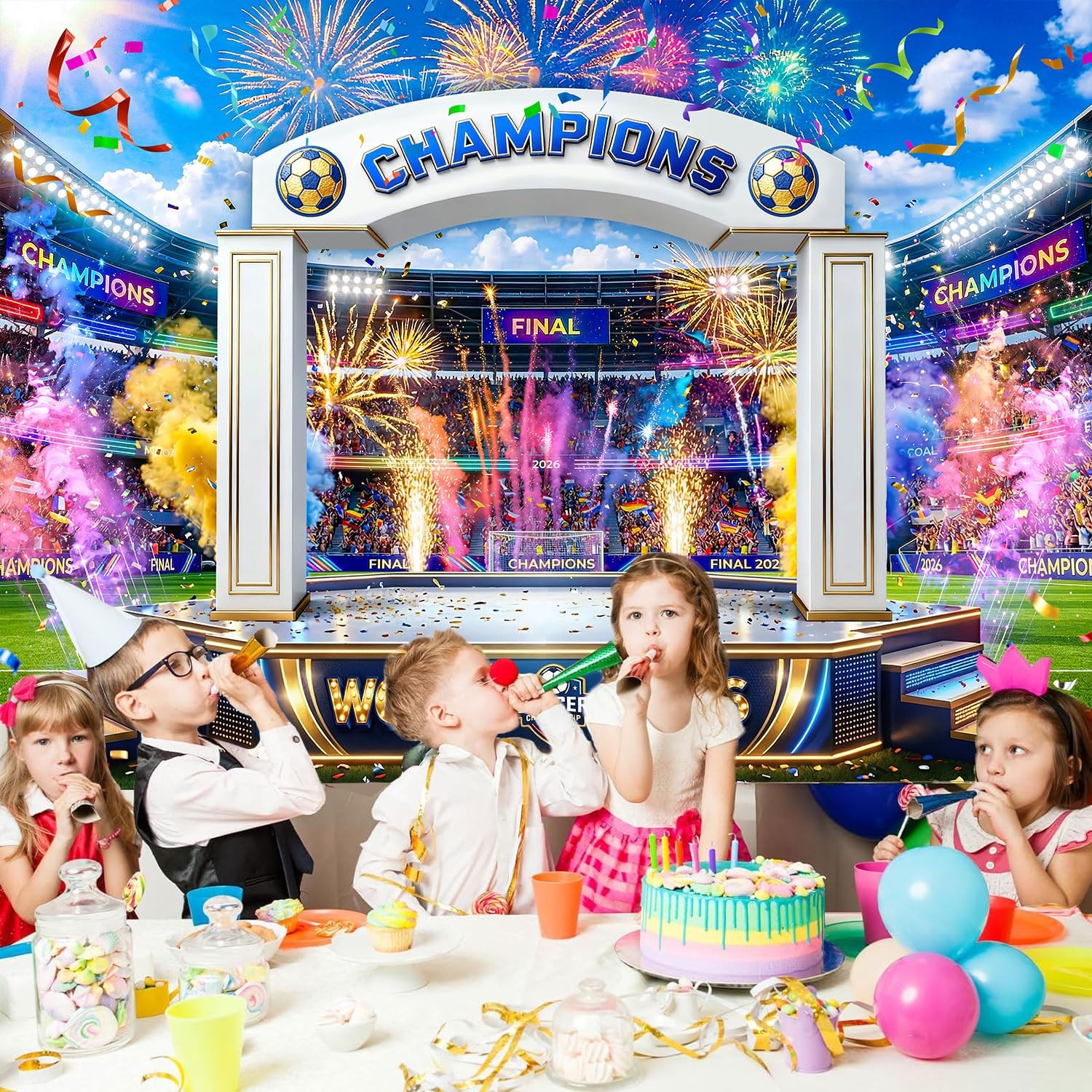 Soccer Champion Podium Photography Backdrop,7x5ft Football Sports Theme Birth…