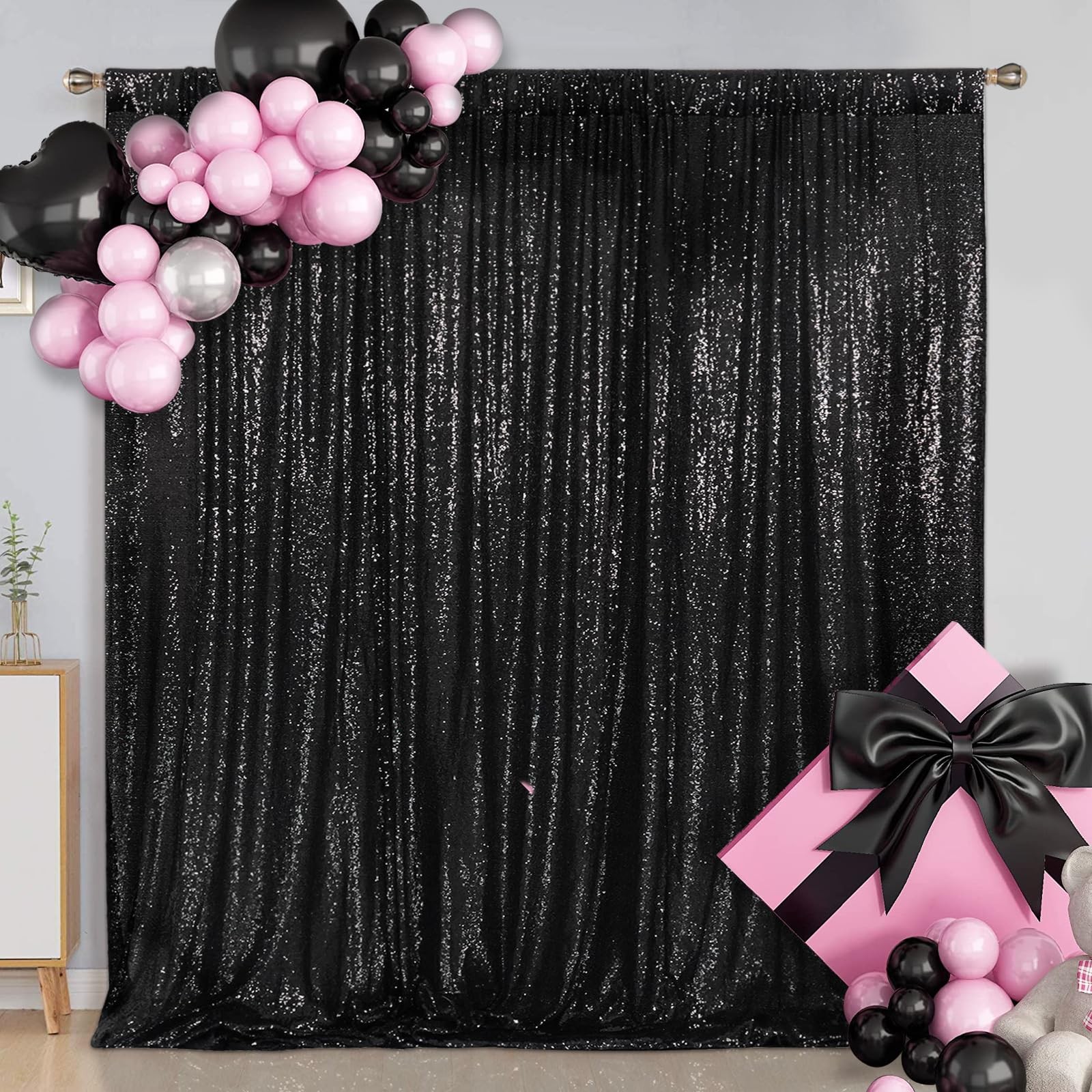 Sequin Backdrop 6×8 Feet Black Curtain Background Halloween Wedding Party