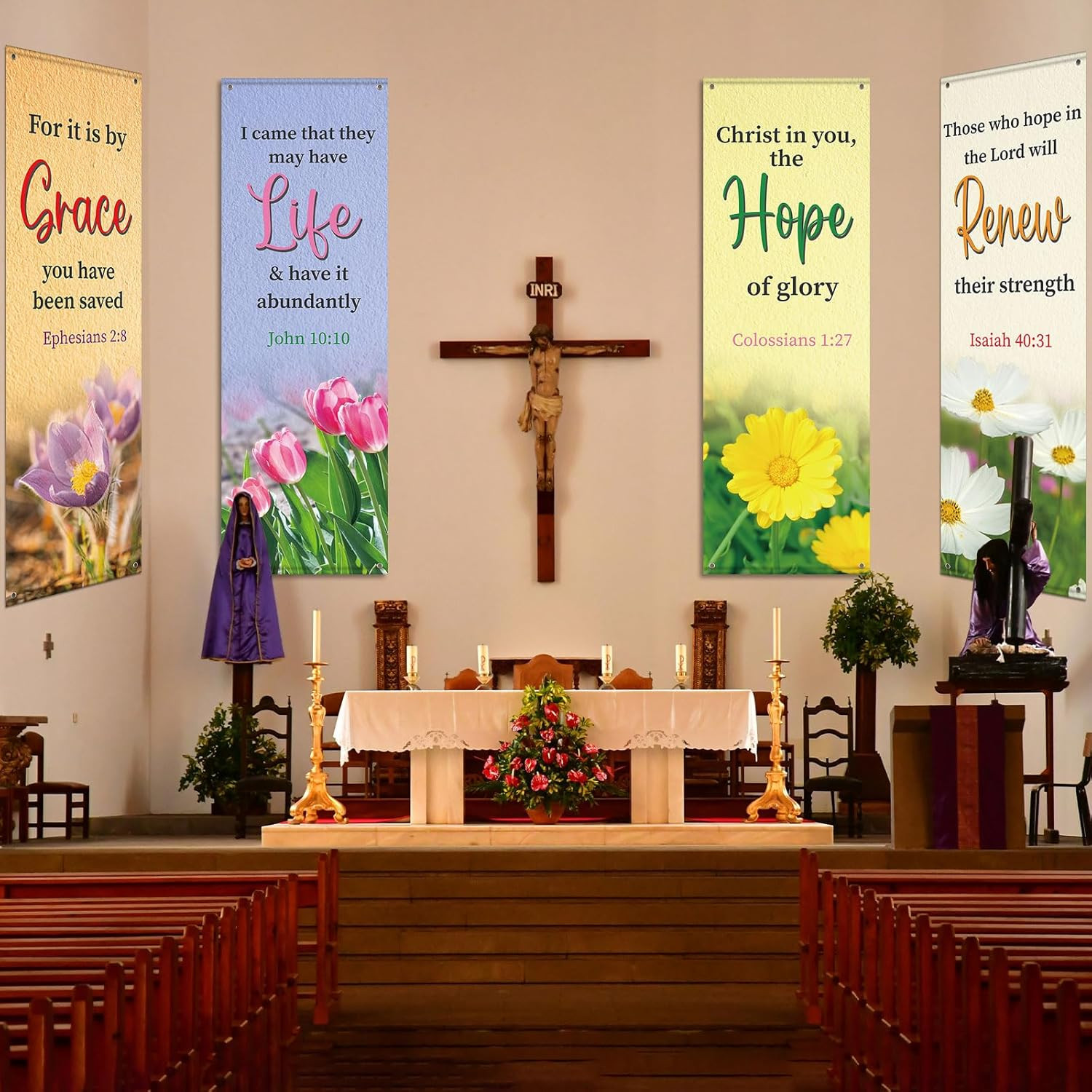 4-Piece Inspirational Church Banners with Scripture for Sanctuary Decor