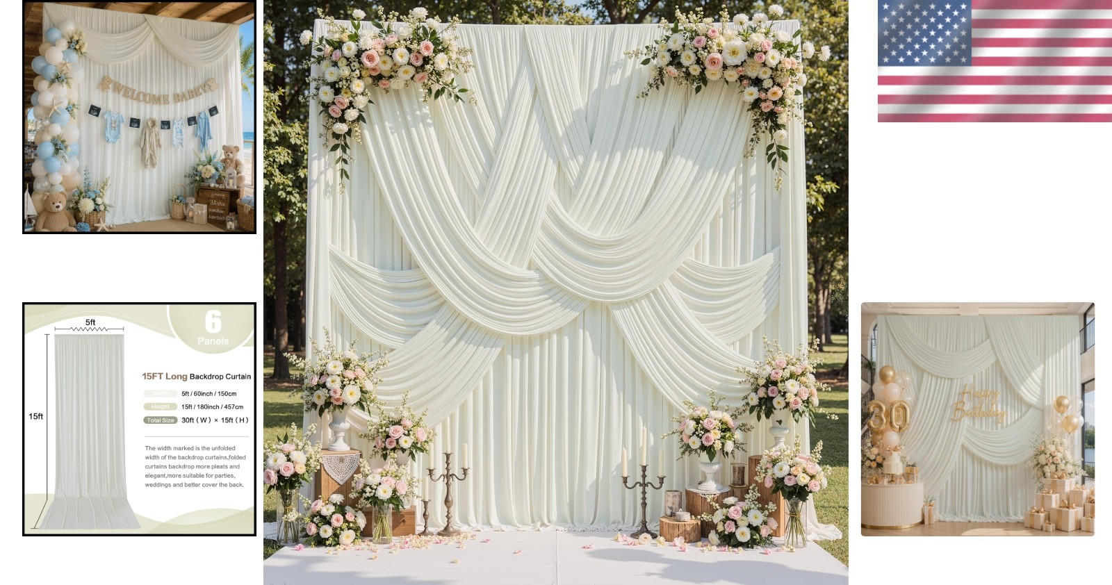 Sleek 6-Panel Ivory Backdrop Curtain – Perfect for Celebrations & Special Events