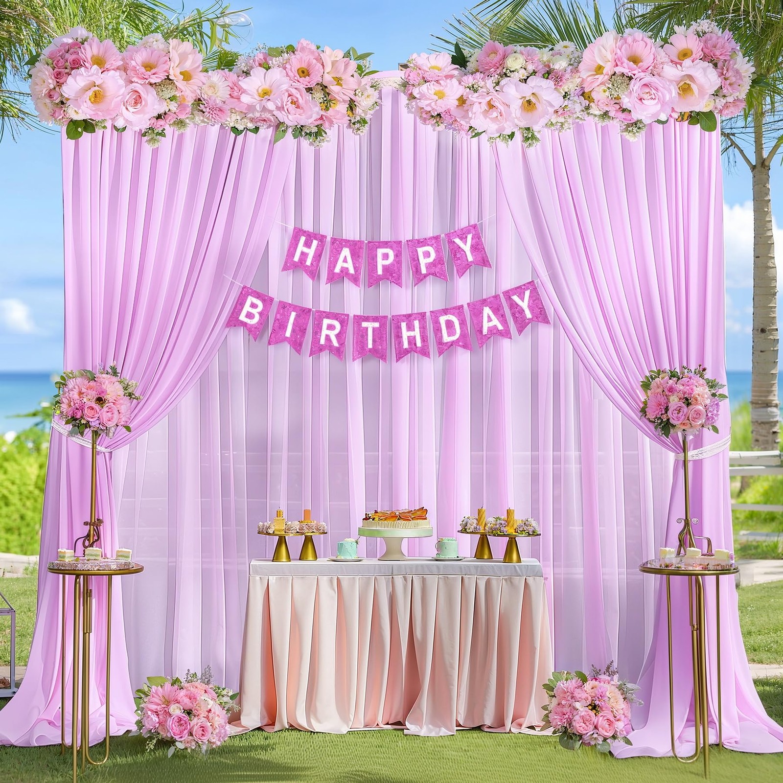 40ft x 10ft Pink Backdrop Curtains, Wrinkle-Free 5ft x 10ft, 8 Panels,