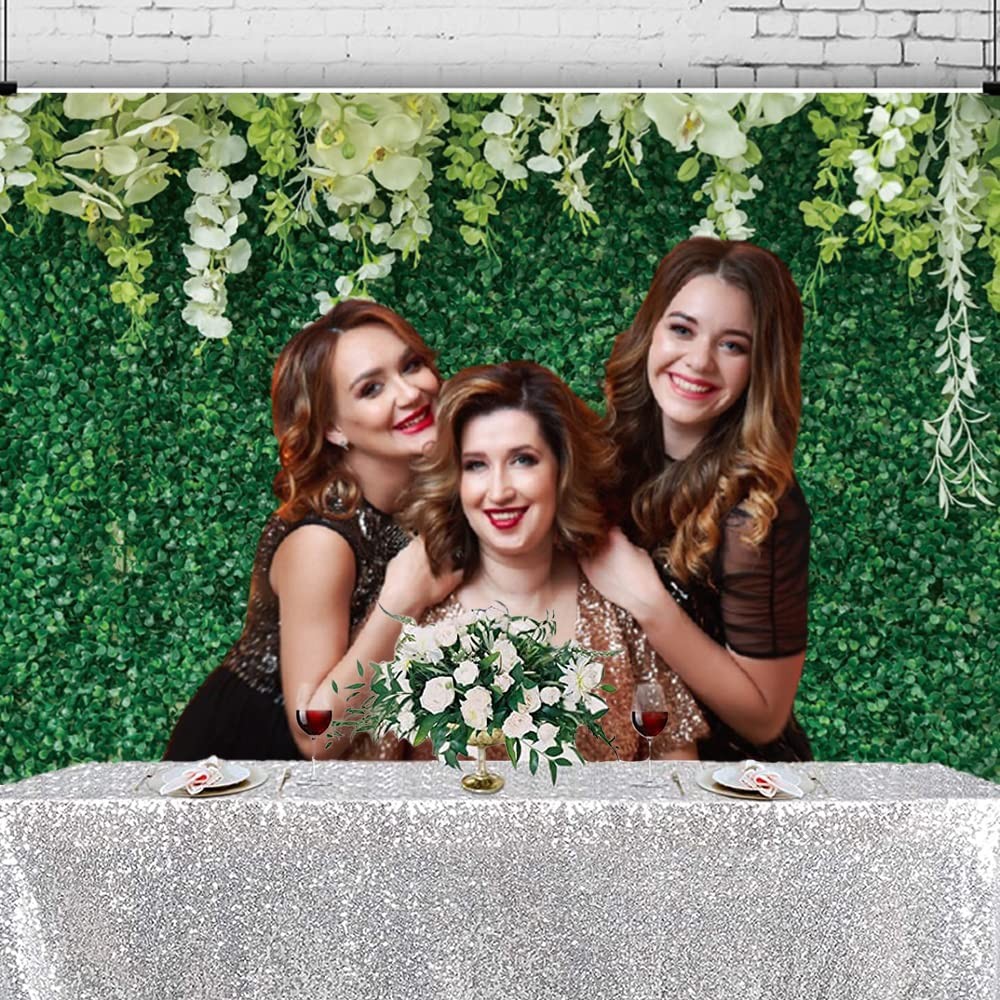 10x8ft Greenery Backdrop, Flower, Spring Green Leaf, White Floral, Photo Wall