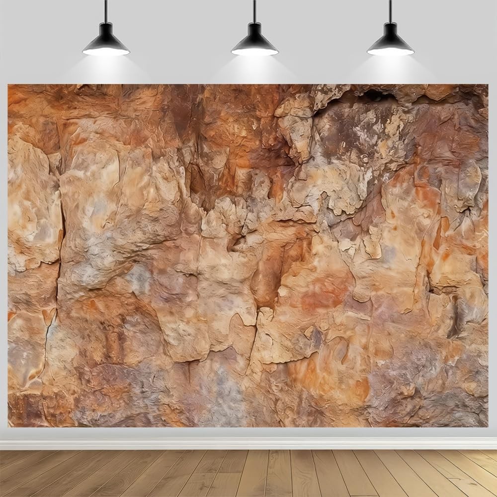 MQCGLJ 7x5ft Rock Texture Photo Backdrop Brown Stone Cave 7x5FT,