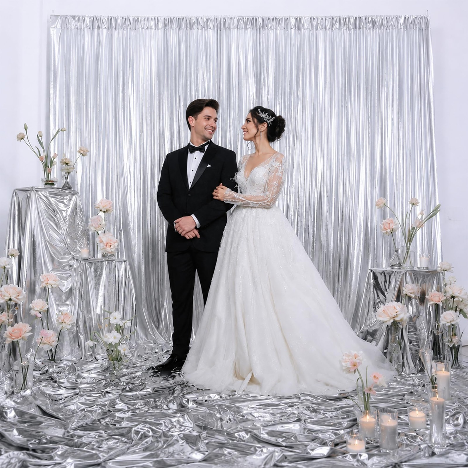 10x10ft Metallic Sequin Backdrop Curtain 2 Panels Glitter Photo Decor