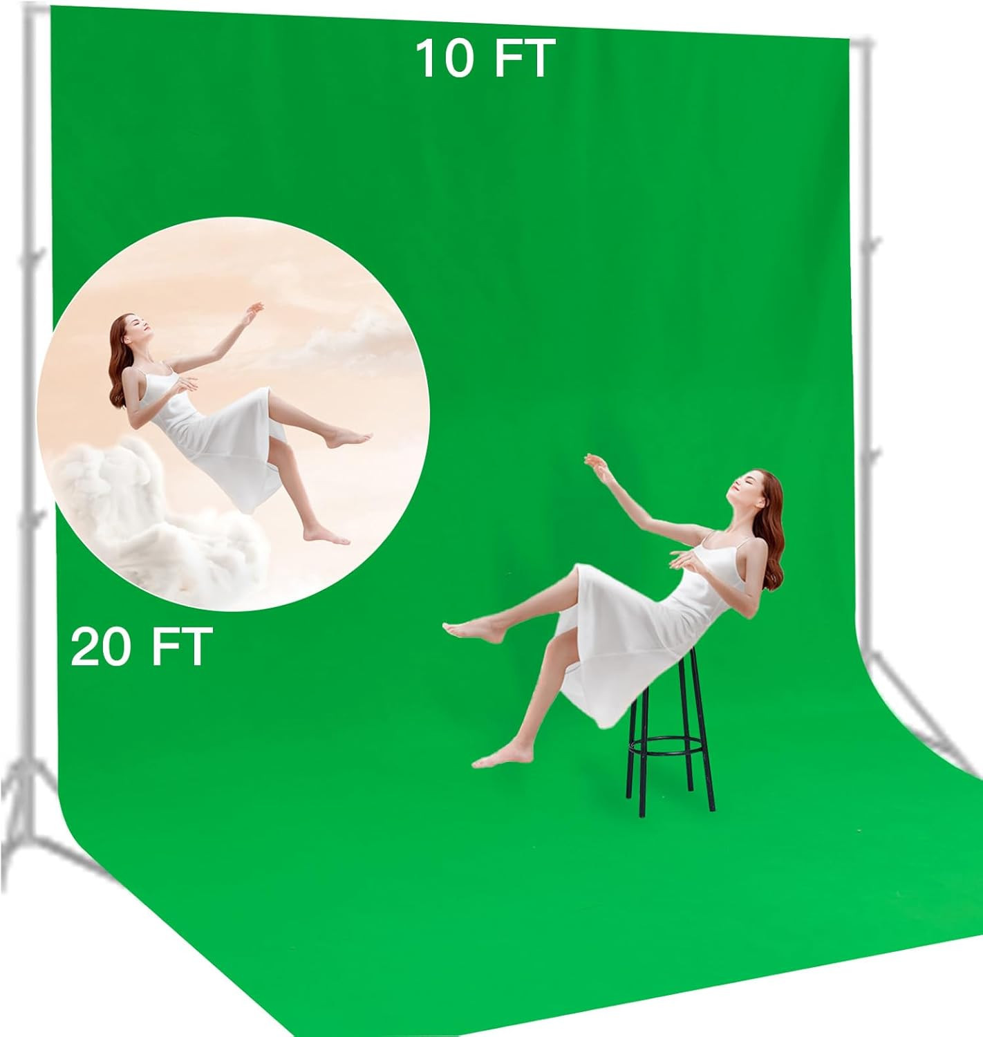BEIYANG 10 Ft X 20 Ft Photography Backdrop Green Screen, Green Background Non-Re