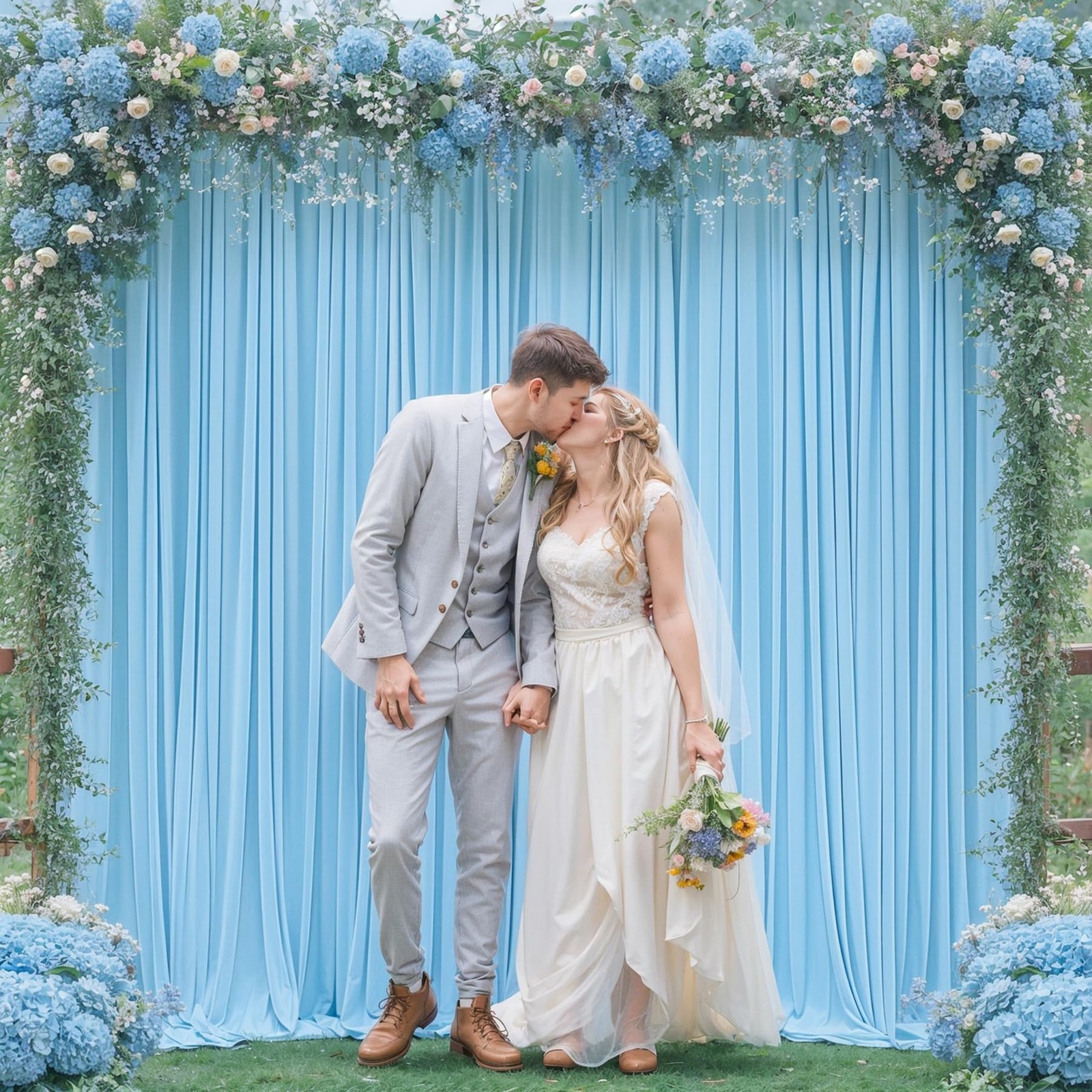 Baby Blue Backdrop Curtain 8×10 Ft 2 Panels Wrinkle Free Photo Drapes Decor