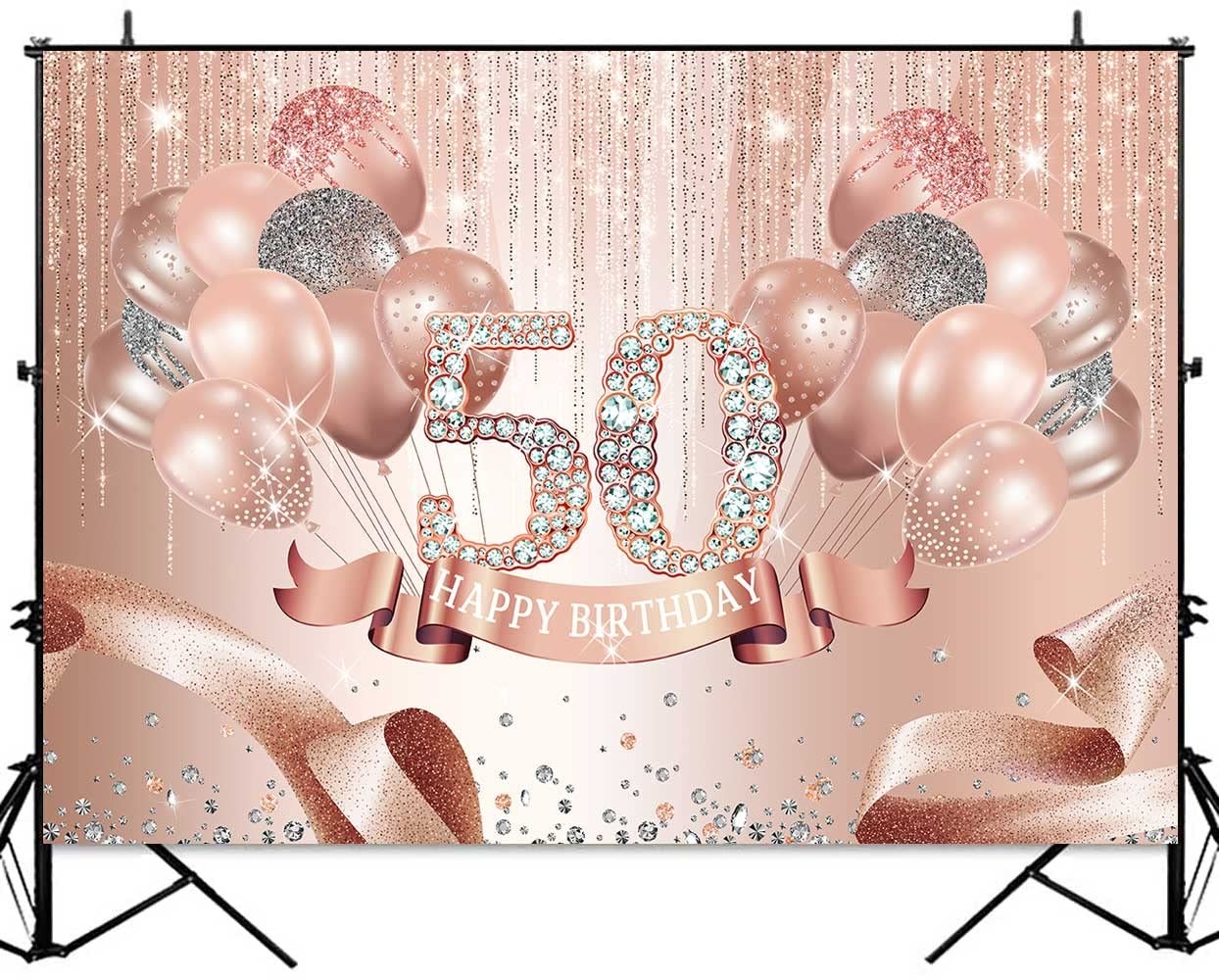 Happy 50th Birthday Backdrop Rose Gold Diamonds Fabulous 50th Birthday Backgr…