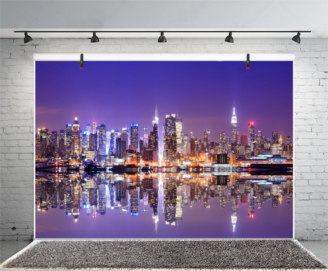 5X3Ft New York City Night View Photo Backdrop American City Landscape Famous Lan