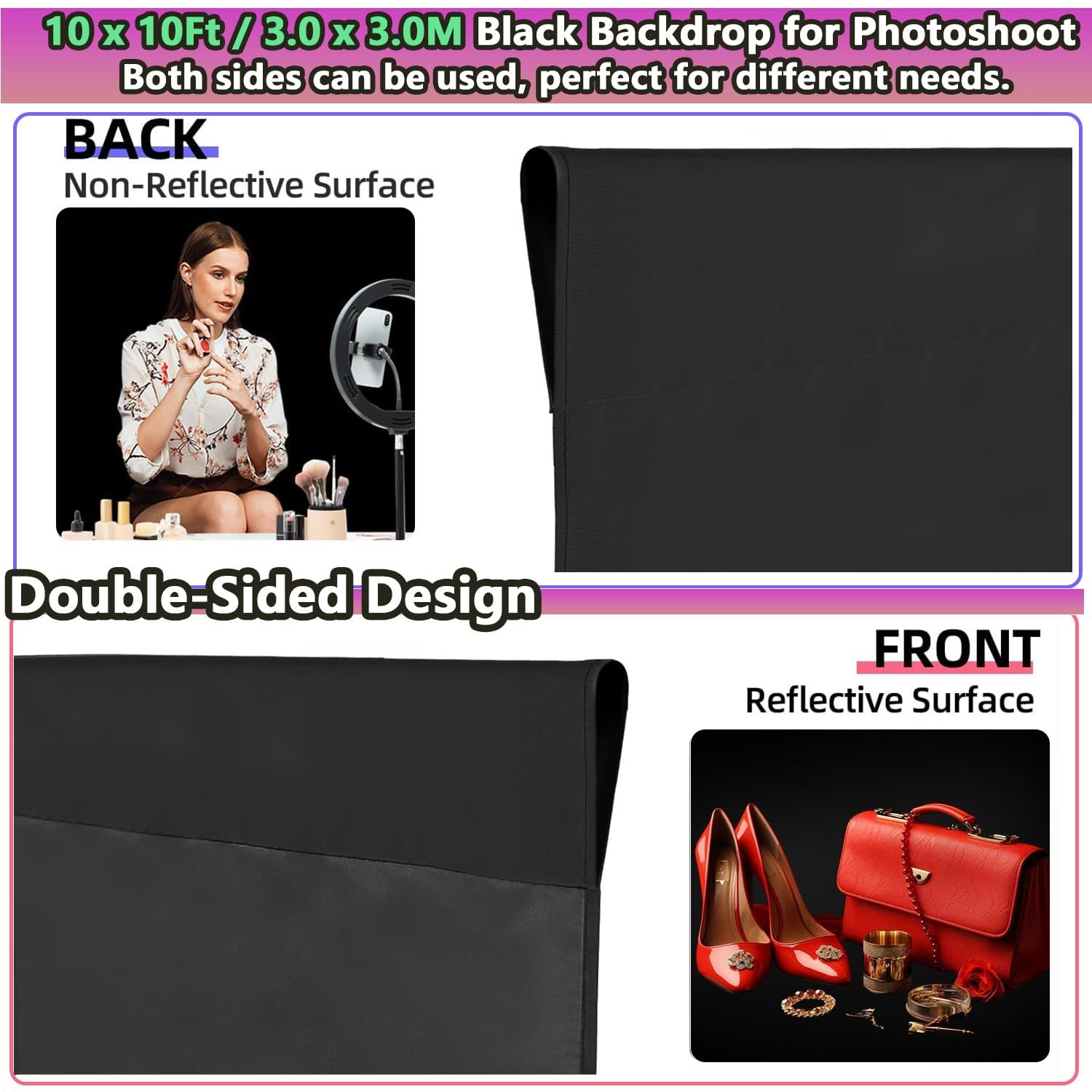 Black Backdrop 10 X 10 Ft, Solid Black Photo Backdrop, High Density Polyester…