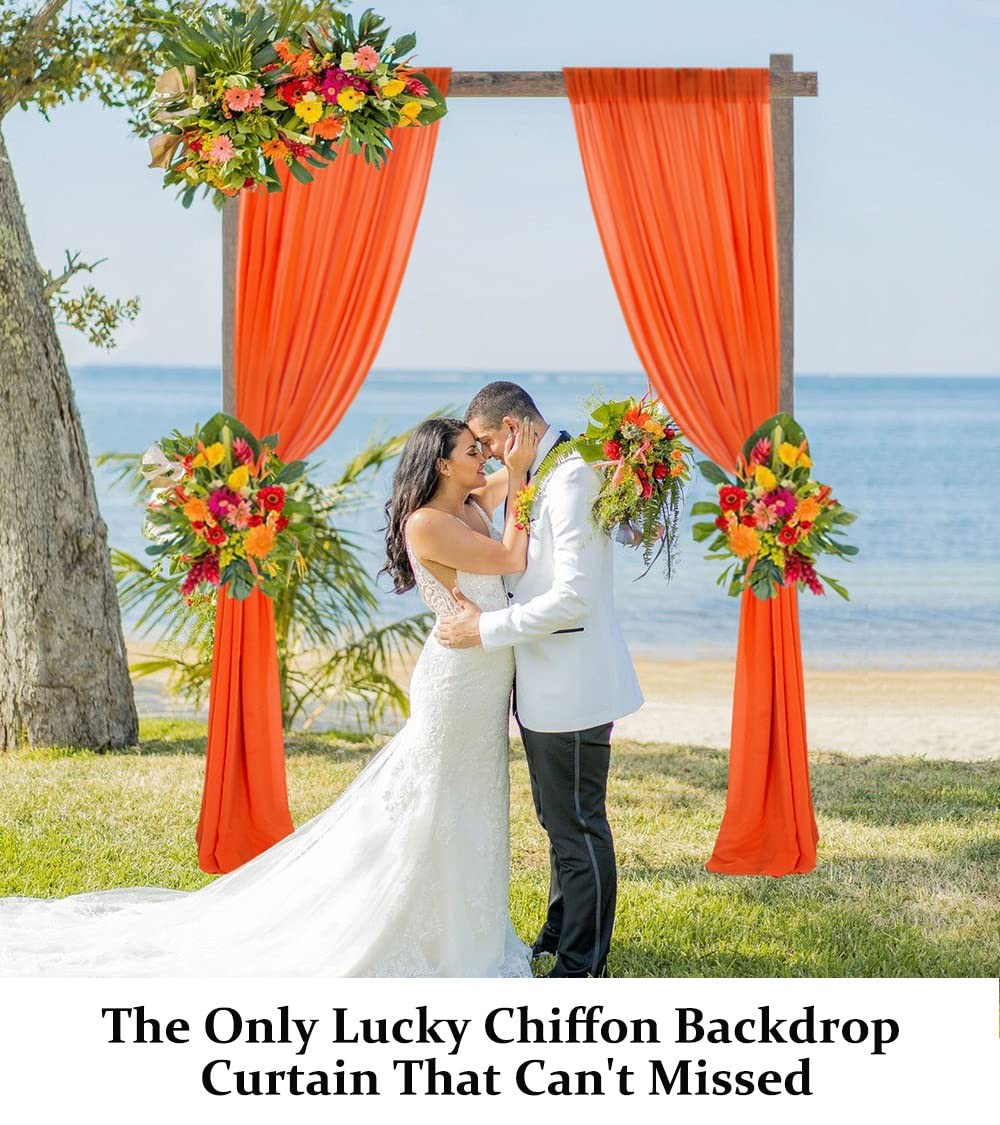 Orange Chiffon Backdrop Curtain Sheer Fabric Drapes Wedding 2 Panels 10FT