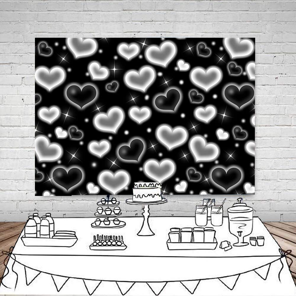 LYCGS 7X5FT Black Heart Photo Backdrop 90s Backdrops for Photoshoot Valentine…