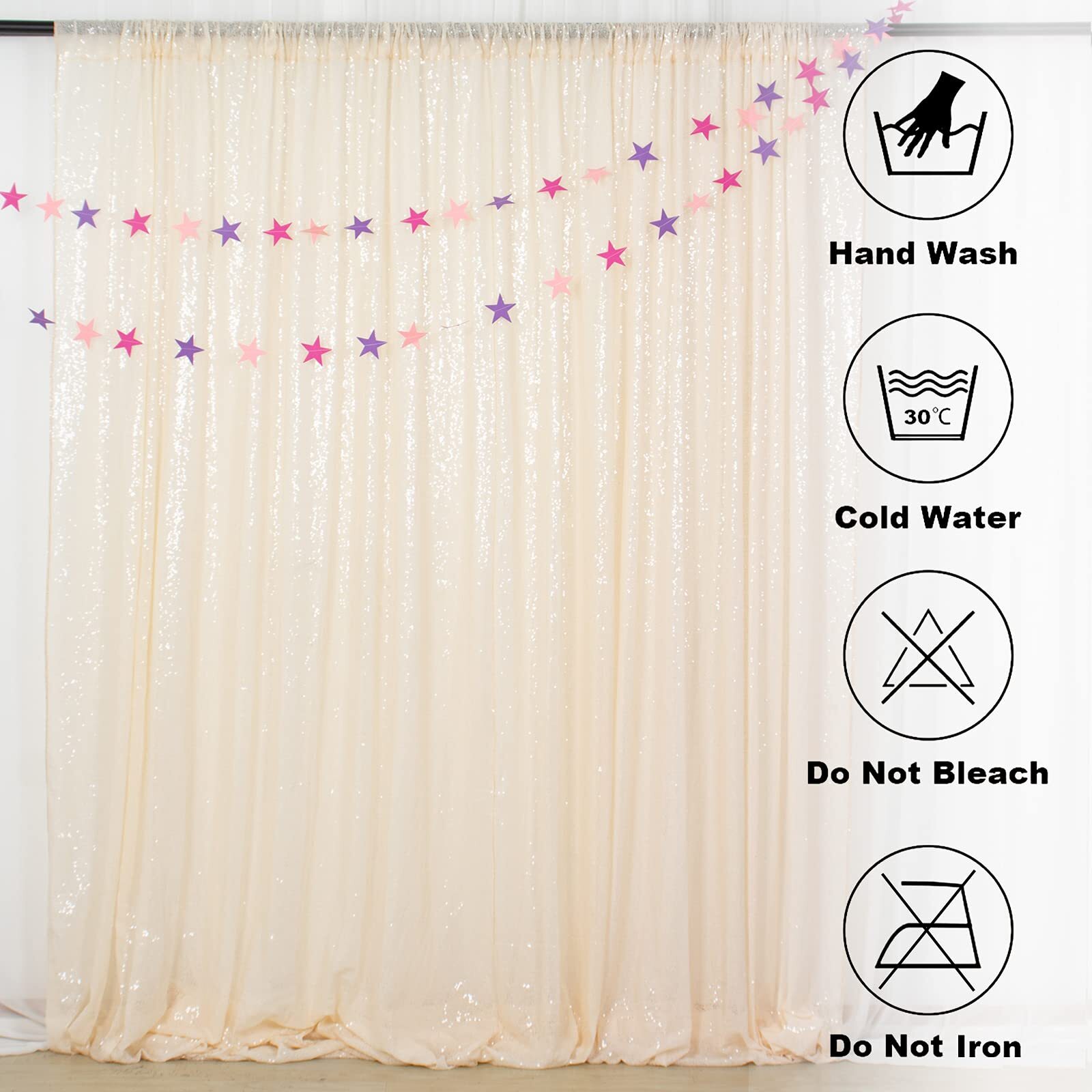 4FTX6FT Ivory Beige Sequin Photo Backdrop Wedding Photo Booth Glitter Curtain