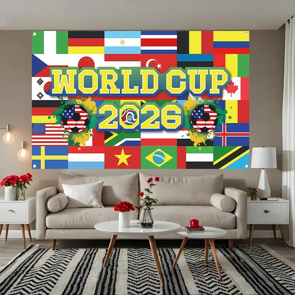 2026 World Cup Backdrop Banner Football Decor Background for Classroom, Office