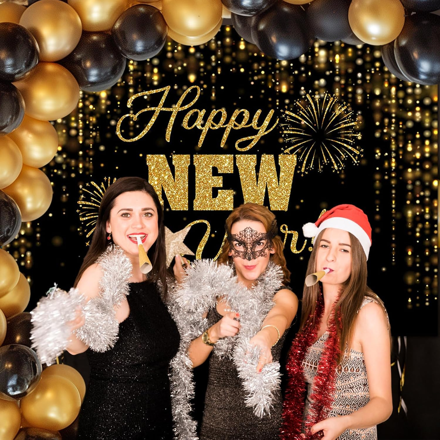 Happy New Year Backdrop Black Gold New Years Background 2026 New Years Eve Party