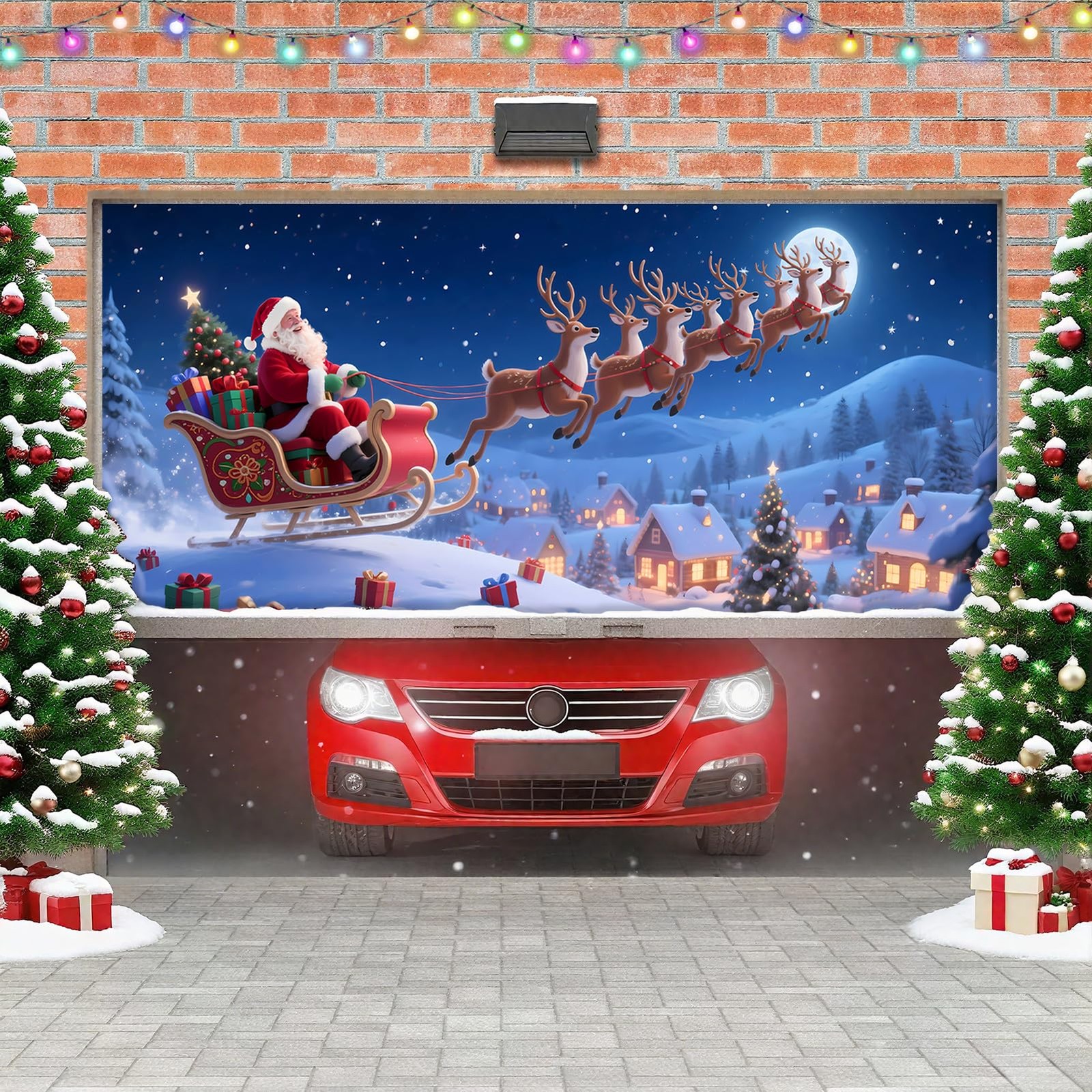 Christmas Garage Door Cover, Large Christmas Banner Backdrop Decorations Hang…