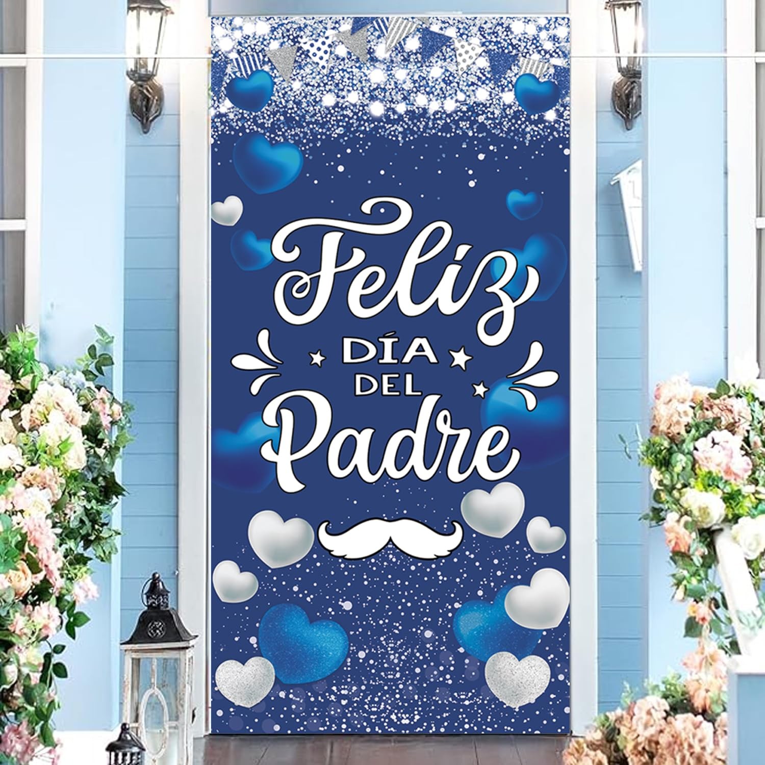 Feliz Día Del Padre Decorations Banner Door Cover Blue Large Size blue