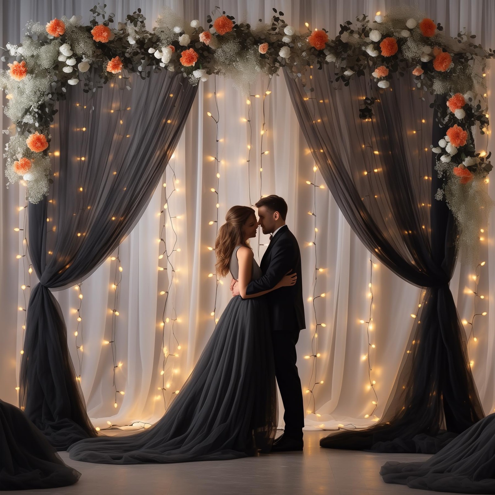 20ft x 10ft Black Tulle Backdrop Curtain Sheer Fabric Drapes Wedding Arch