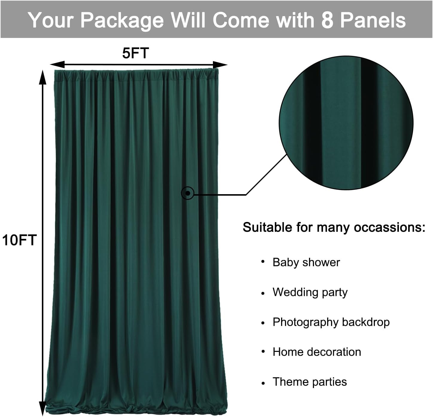40 Ft Wrinkle-Free Hunter Green Backdrop Curtain for Parties & Photography