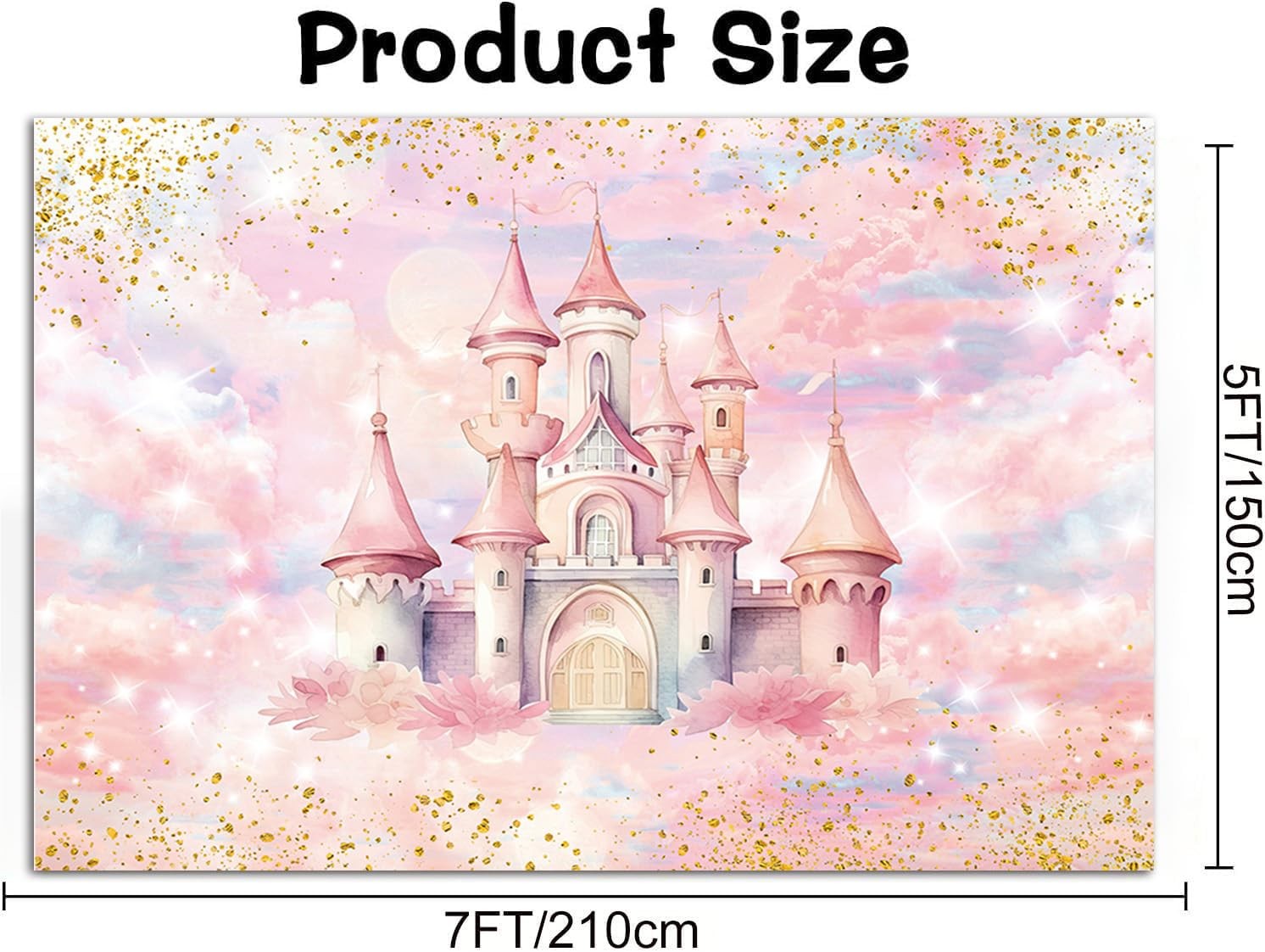 7x5ft Pink Princess Castle Backdrop Girl Birthday Watercolor Pastel Rainbow