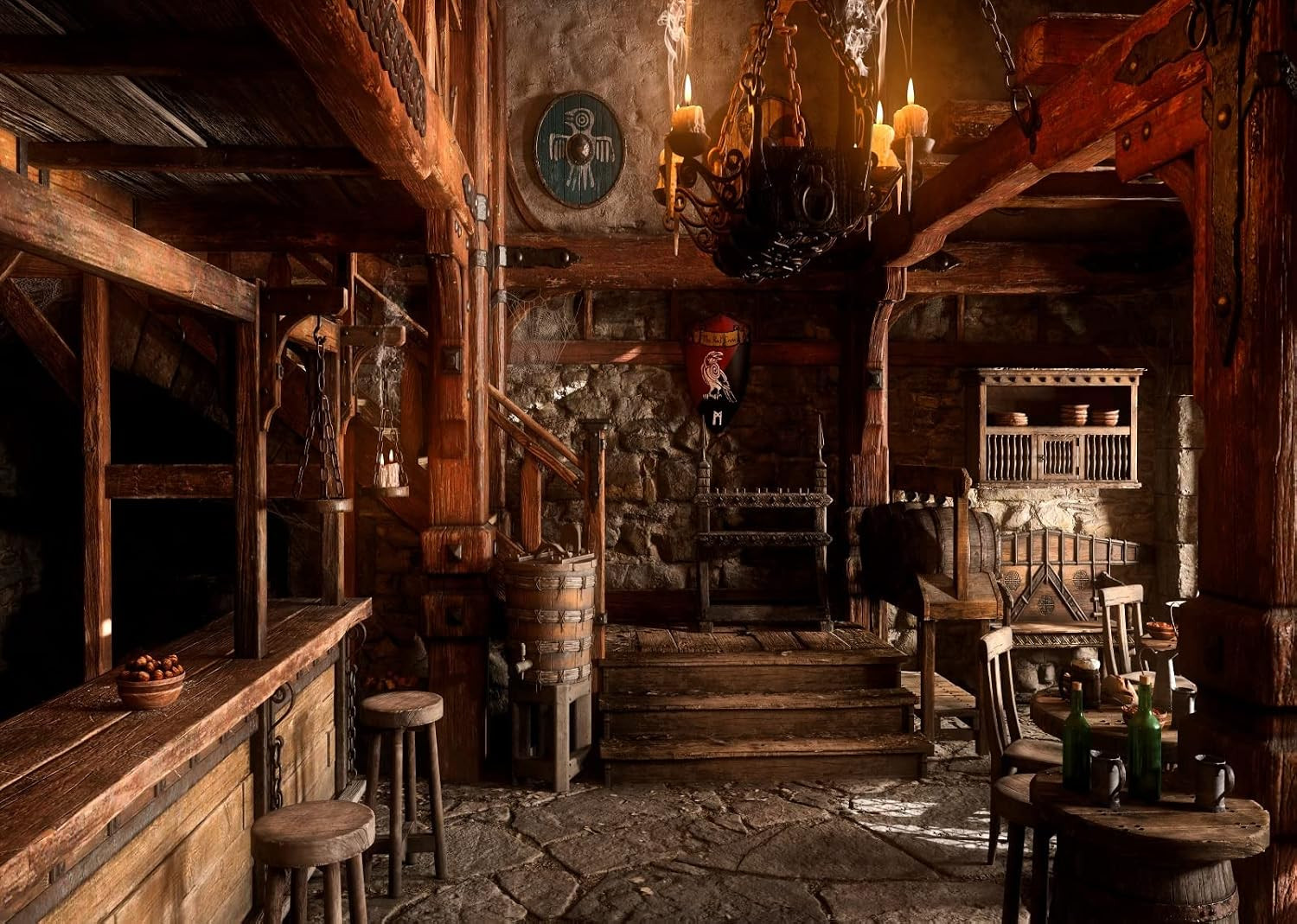 7X5Ft Fabric Medieval Tavern Backdrop for Photography Wooden Interior