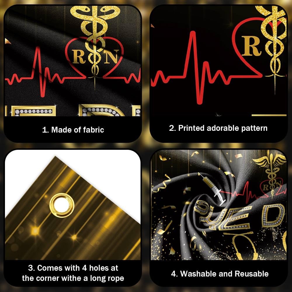 Nurses Graduation Backdrop She Did It Congratulations Graduates Black Gold Glit