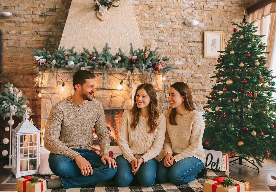 7x5ft Christmas Fireplace Theme Backdrop Christmas Photography Backdrop Merry…