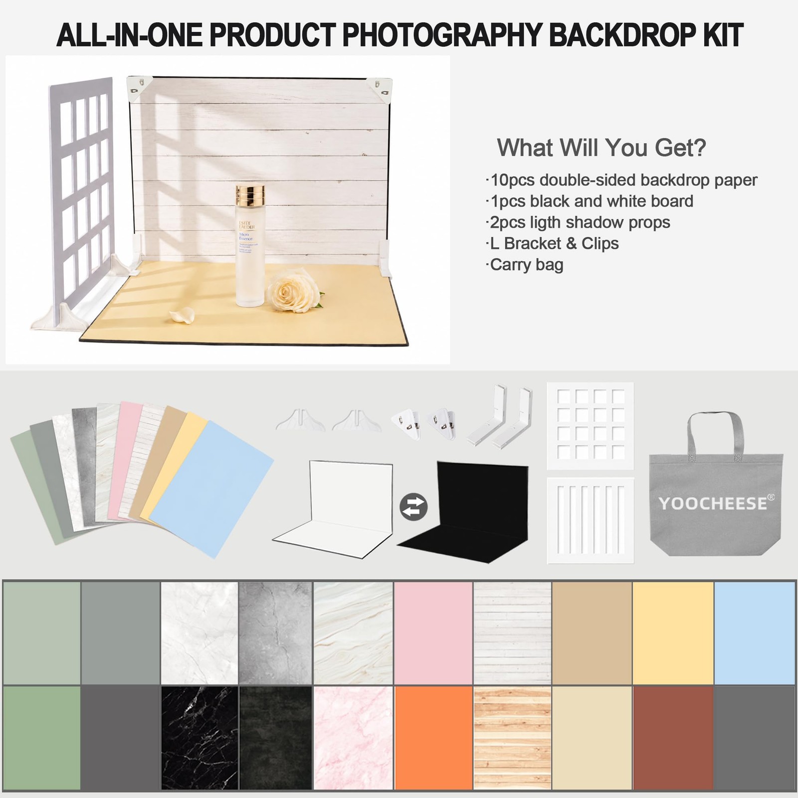 Yoocheese Photo Backdrop for Product Photography – Tabletop Backdrop Kit with…