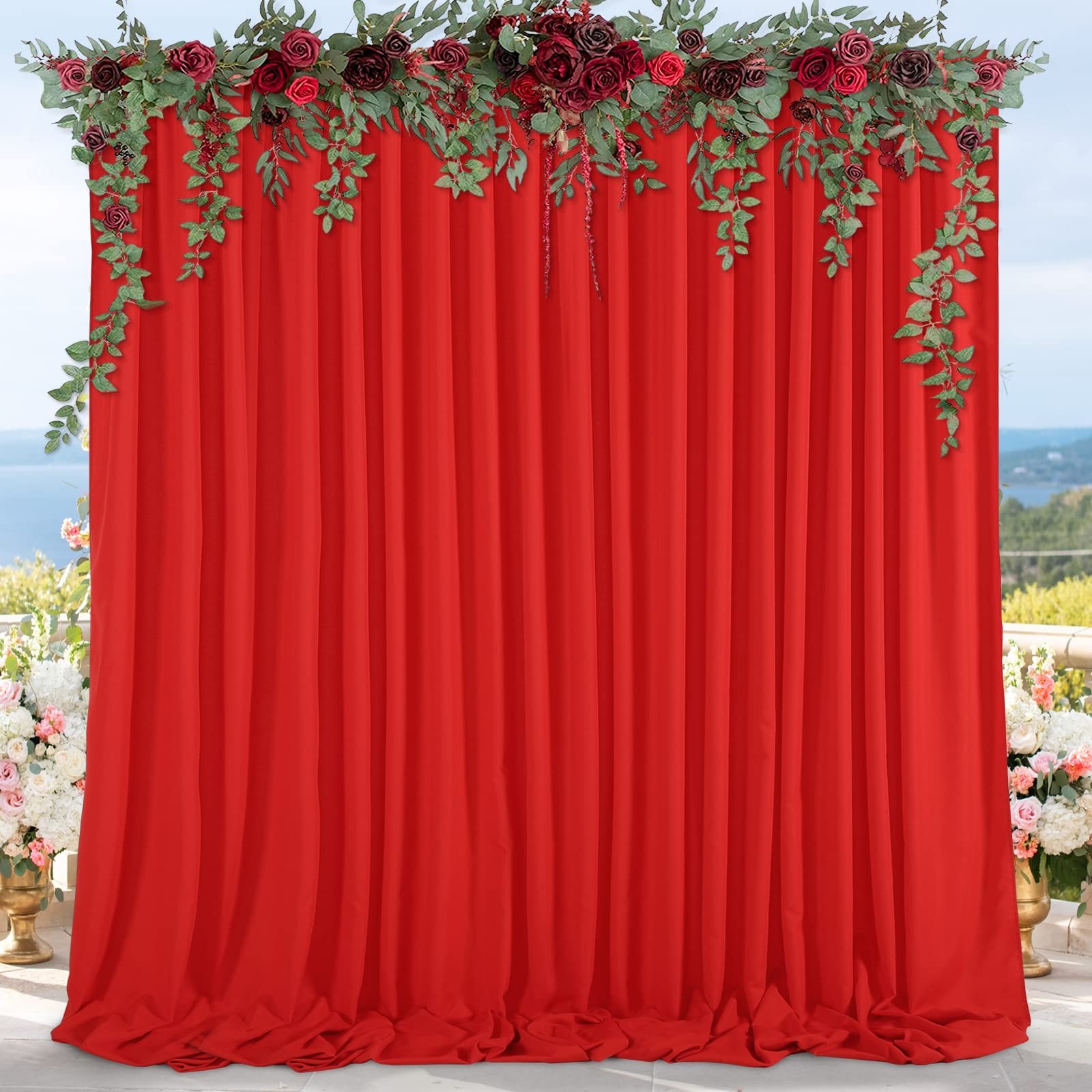 2 PCS 5x10ft Red Wrinkle Free Polyester Photography Backdrop Curtain Drapes