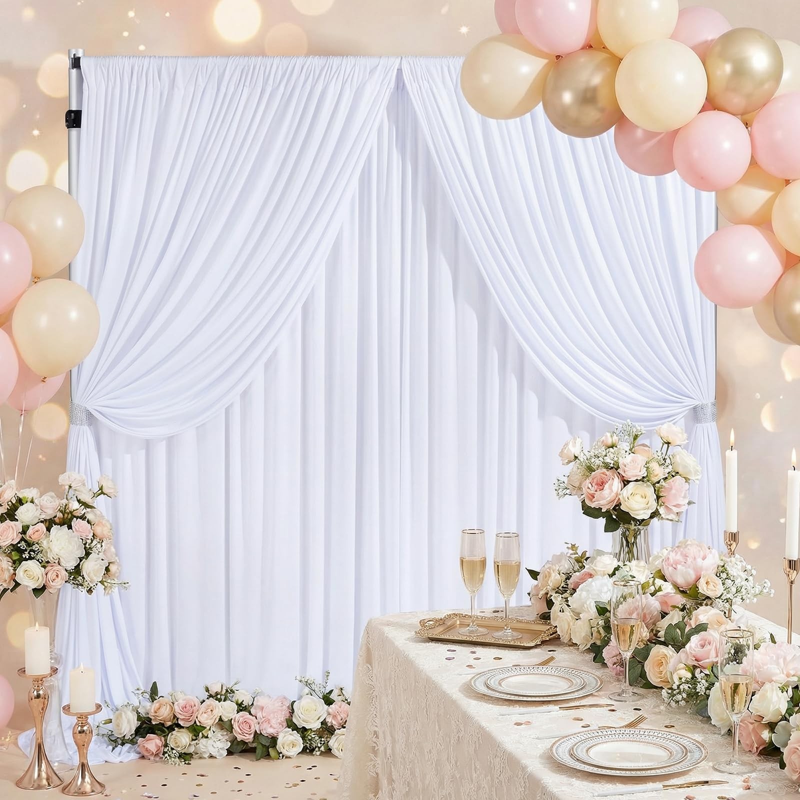 2 PCS 5.3×10 FT White Wrinkle Free Soft Fabric Backdrop Curtains Wedding Drape