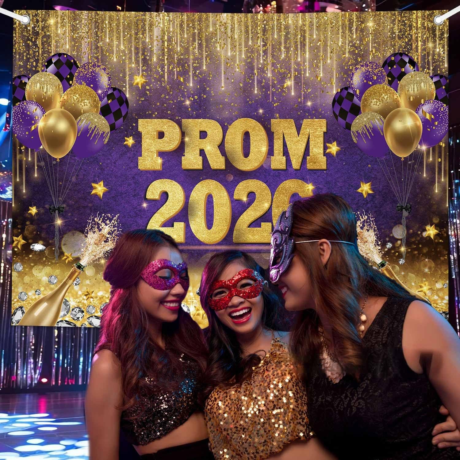 7x5ft Prom 2026 Congrats Grad Backdrop Purple Gold Glitter Graduation Photograph