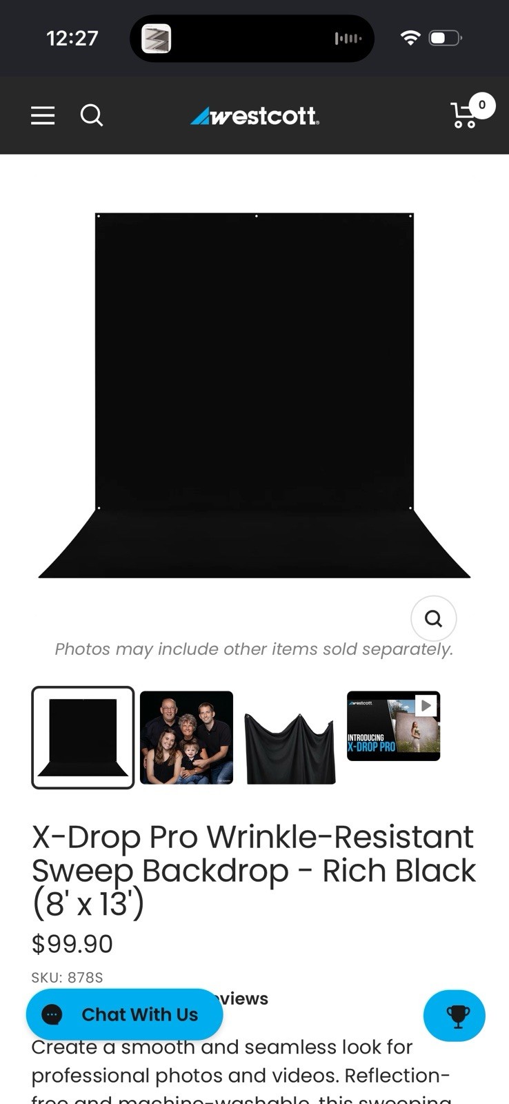 Westcott 9×10 Ft Rich Black Matte Heavy Duty Wrinkle Resistant BackDrop