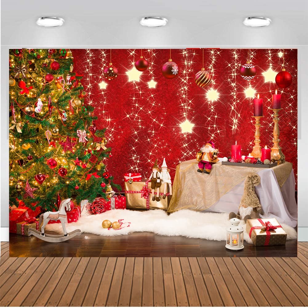 7x5ft Red Christmas Backdrop Family Kids New Year Party Decorations Photo