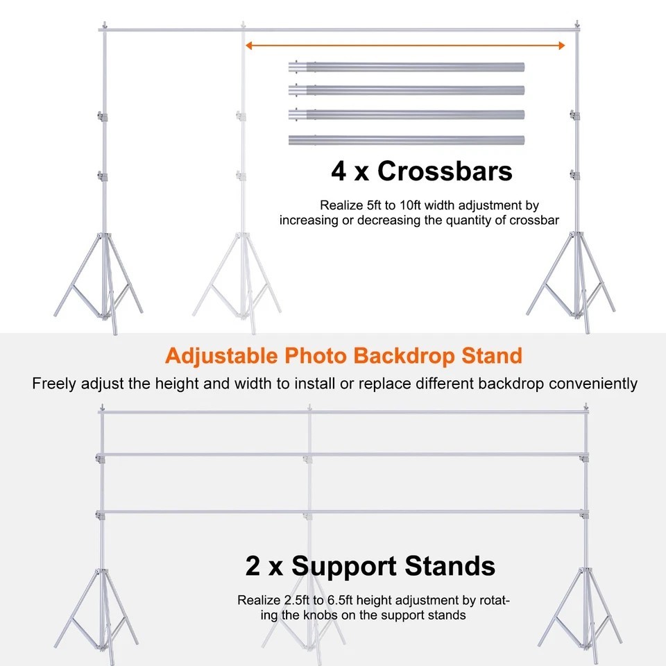 6.5 x 10ft Photo Video Studio Backdrop Background Stand Adjustable Heavy Duty