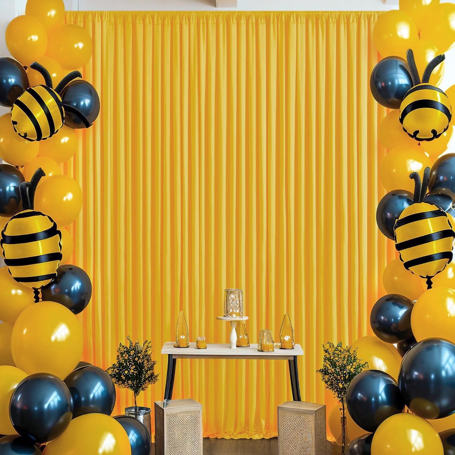 10×10 Ft Wrinkle Free Yellow Backdrop Curtain Polyester 2 Panels 5×10 Ft Party