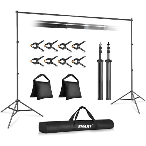Adjustable 10x7ft Photo Backdrop Stand Kit with Crossbars, Clamps & Sandbags for