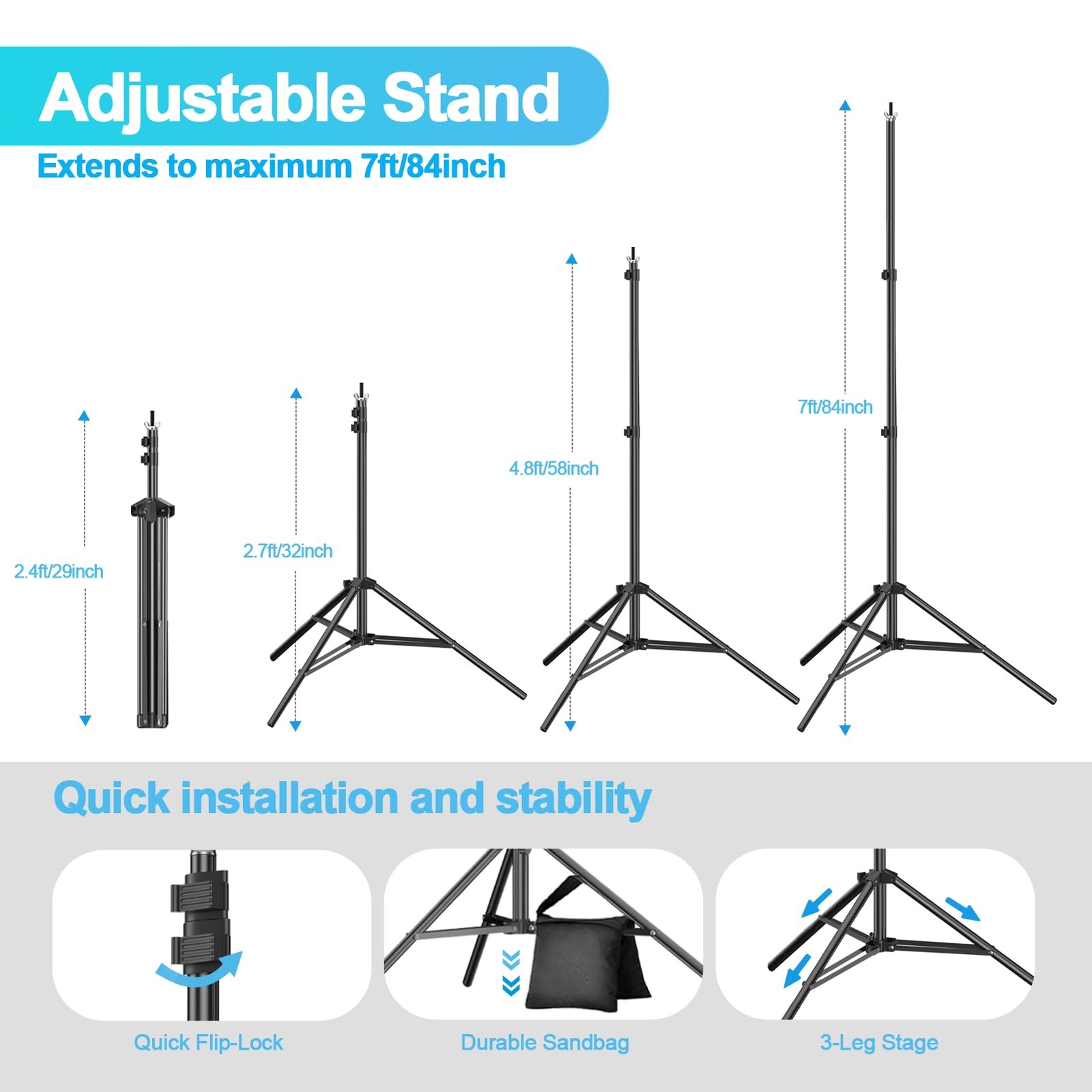 7 x 10 ft Backdrop Support System, Professional Photography Lighting Kit, 6.5…