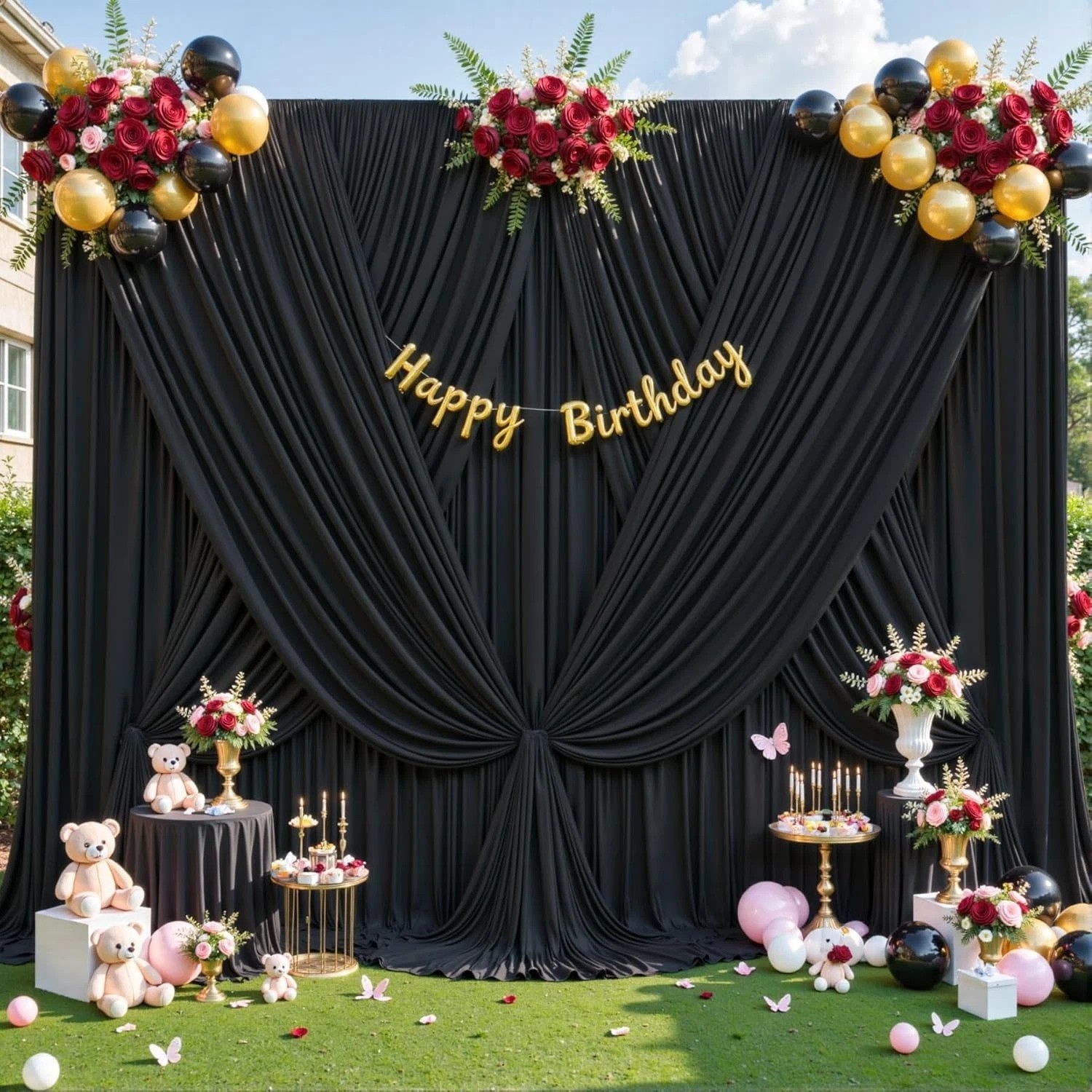Black Backdrop Curtain 4 Panels 20ft x 10ft for Parties Weddings Photography