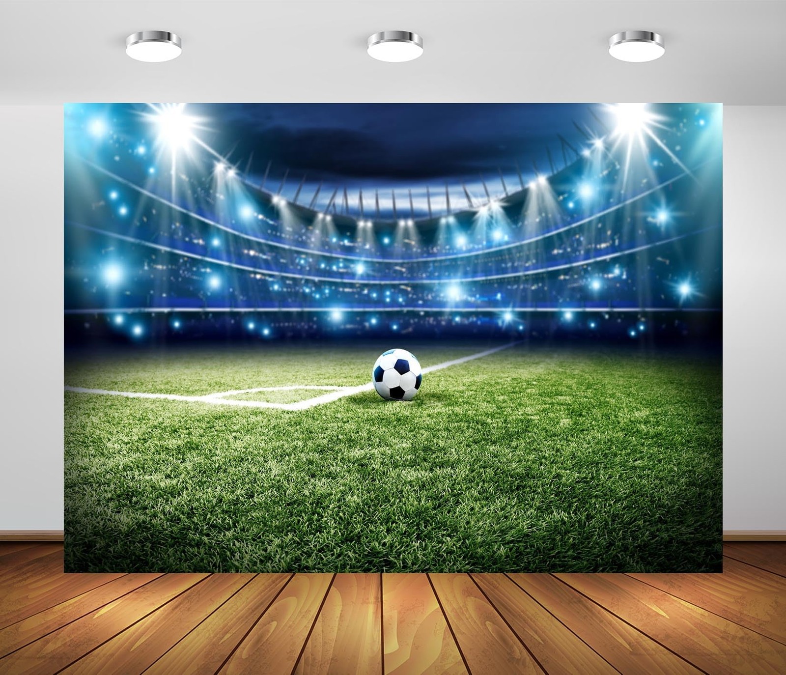 5x3ft Fabric Football Backdrop Soccer Pitch Sports Stadium Auditorium Spotlig…